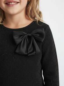 Maija Kids Áo thun dệt kim cổ tròn tay dài thanh lịch, trang trí nơ kim loại, thích hợp cho tiệc tùng & thường ngày, phong cách cổ điển, đa năng, phù hợp cho Giáng sinh - màu đen - Xem 4