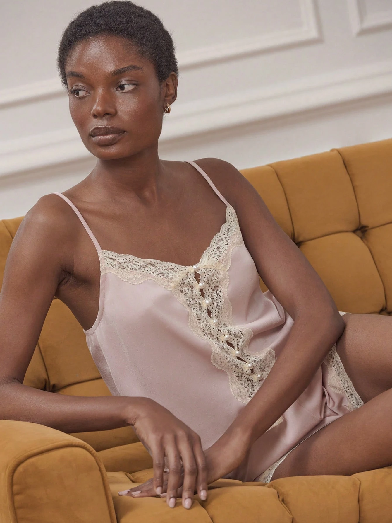 Pink Satin Sleepwear Set With Lace-Trim Cami And Scalloped Shorts Spring Summer Pajama Set Pink Sleepwear Spring
