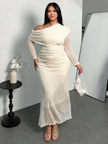 Firerie Plus Size Elegant Formal White Summer Maxi Dress For Women,Bodycon Long Sleeve Wedding Dress,Minimalist Chic Office Commute Fashion Outfit Fall - Apricot - View 7