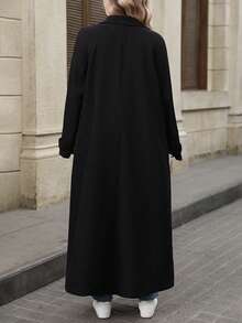 EMERY ROSE Plus Size Women Solid Color Woven Mid-Length Trench Coat - Black - View 2