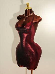 EgrlEra 垂领露背性感派对迷你连衣裙 - 酒紅色 - 查看 3