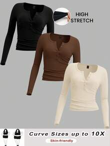 SHEIN CURVE+ 3 chiếc áo len cardigan tay dài tối giản màu đen, trắng, xám cỡ lớn dành cho nữ, phù hợp cho mùa thu/đông - Nhiều màu - Xem 1