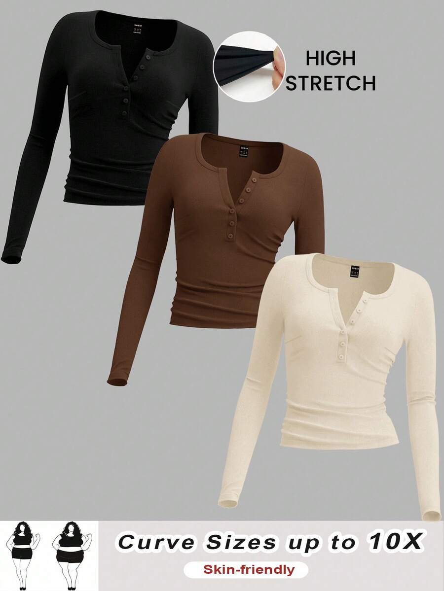 SHEIN CURVE+ 3 chiếc áo len cardigan tay dài tối giản màu đen, trắng, xám cỡ lớn dành cho nữ, phù hợp cho mùa thu/đông - Nhiều màu - Xem 1