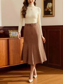 Vintamour Vintage Classic Elegant Women's Skirt, , Fitted Waist Belt, Mermaid Hem Pencil Skirt, Coffee Color Long Skirt,, Clothes For Women, Clothes For Women Spring Festival Outfits For Women - Camel - View 7