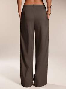 Avantive 女士纯色简约休闲裤 - 棕色 - 查看 3