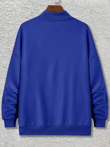 Claim Dot 宽松男士卡通脸印花高领卫衣 - 藍色 - 查看 3