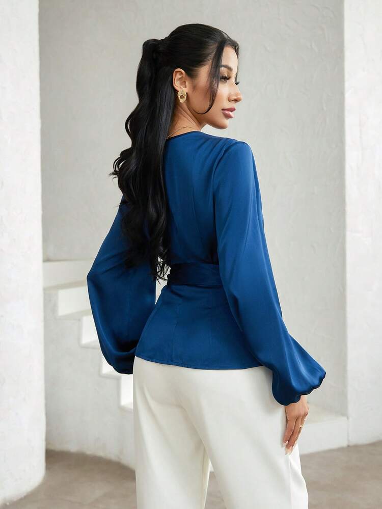 Modelyn Áo cánh tay đèn lồng màu trơn thanh lịch dành cho nữ - màu nâu - Xem 7