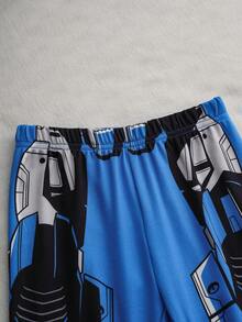 Transformers X SHEIN 2件套男童机器人图案撞色圆领长袖上衣和修身长裤睡衣套装 - 彩色 - 查看 5