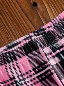 مجموعة من قطعتين للبنات تتكون من ملابس علوية كم طويل بطبعة مربعات وبنطلون ملائم للارتداء اليومي والراحة المنزلية - وردي فاتح - مشاهدة 7