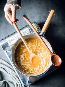 Long Handle Wooden Cooking Spoon, Kitchen Mixing Spoon, Elegant Household Item, For Soups, Porridge, Food Preparation