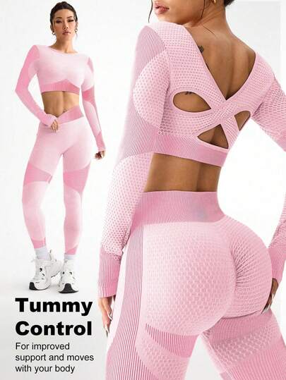 Sovereign Charm Women Contrast Color Splice Cropped Top And Leggings Sports Suit Set Workout Women Sets