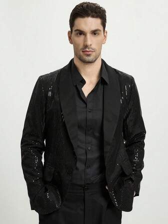 Manfinity CityGents Traje de chaqueta y pantalones con lentejuelas de moda para hombre