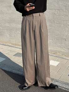 DAZY Men's Striped Brown Suit Pants, Suitable For All Seasons - Brown - View 8