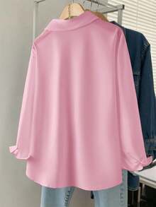 SHEIN Áo sơ mi nữ tay dài, dáng rộng, vai trễ, thêu họa tiết quả chanh, cài khuy đơn giản - Nhiều màu - Xem 2