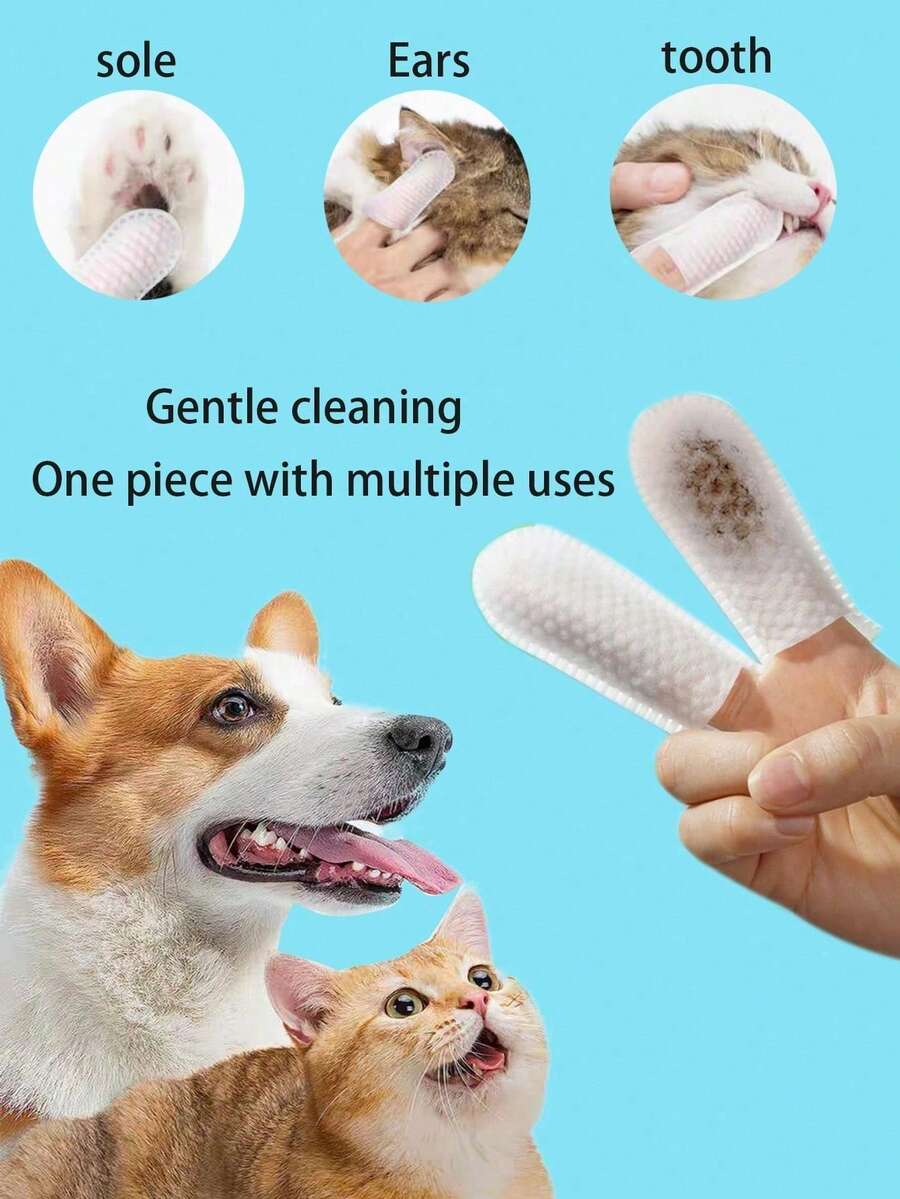 20/50/100pcs Disposable Pet Cleaning Fingers, Dog & Cat Teeth Cleaning Fingers, Ear Cleaning Fingers - Multicolor - View 1