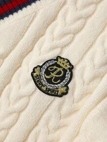 Airaco 学院风休闲撞色饰边V领开衫 - 杏色 - 查看 5