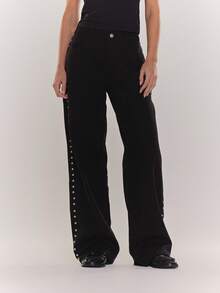 MUSERA 女士阔腿白色牛仔裤，适合冬季、工作、日常、度假、春夏穿着，时尚百搭。 - 黑色 - 查看 3