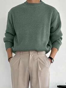 DAZY Green Crew Neck Thick Sweater For Men, Autumn/Winter - Green - View 2