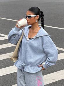 Muchica Áo khoác len có mũ trùm đầu màu xám có khóa kéo - Màu Xám nhạt - Xem 6