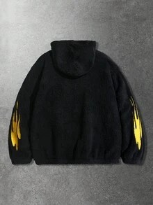 ROMWE MEN Men's Wool Blend Thermal Lined Jacket With Embroidered Patch, Casual Street Style American Outerwear For Autumn/Winter - Black - View 2