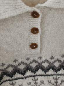 Resyla 女士秋冬新款韩版宽松复古优雅提花针织套头毛衣，百搭又显年轻活力，奢华毛绒纽扣针织上衣 - 彩色 - 查看 4