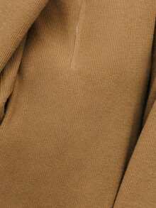 Nöista Women's Chocolate Brown Camel Knit Set,Half-Zip Sweater & Wide-Leg Pants Ribbed Texture,Autumn Casual Lounge Soft Winter Clothes For Thanksgiving - Khaki - View 8