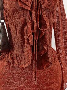 Amplova Bộ 2 món áo tay loe buộc vạt phía trước nhún bèo và chân váy ngắn ôm sát dành cho nữ cỡ lớn - Nhiều màu - Xem 6