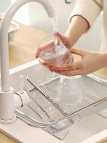 Stainless Steel Sink Drain Basket, Expandable Fruit Vegetable Washing Bowl Filter Net, Household Organizer Rack - Silver - View 6