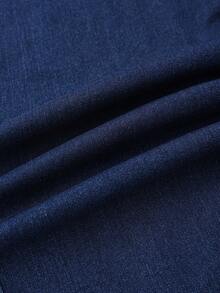 GlowEve 女士金属装饰开衩下摆优雅牛仔裙 - 藍色 - 查看 5