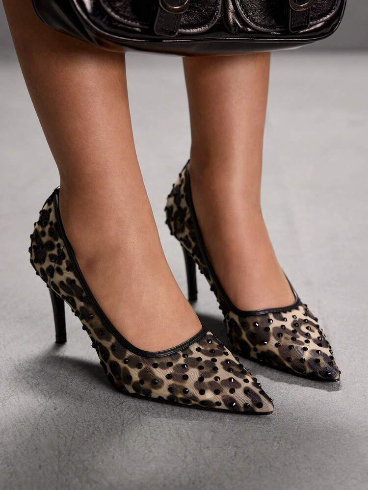 CUCCOO SZL Fashionable Commuter Leopard Print Rhinestone Decorated High Heels
