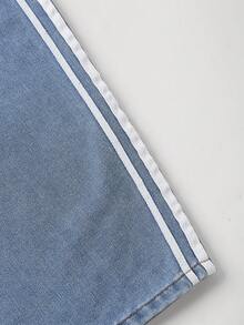 SHEIN MOD 女士口袋喇叭宽松休闲百搭牛仔裤，高腰宽松版型牛仔裤，侧边条纹细节，阔腿设计，适合冬季和新年穿着，休闲百搭。 - 中等水洗藍 - 查看 6