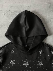 ROMWE MEN Street Life Felpa con cappuccio da uomo con diamanti scintillanti, vestibilità morbida - nero - Visualizzare 4