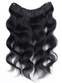 V型一体式夹式真人发接发，5个夹子，自然黑色水波纹，夹式发片，增加发量，波浪接发，易于安装，女士接发 - Natural Black - 查看 2