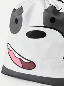 We Bare Bears X SHEIN أكياس سحب للسفر مطبوعة بالرسوم الكرتونية والأحرف، أكياس تخزين متعددة الأحجام - أبيض وأسود - مشاهدة 8