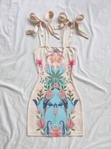 Soleia 女士休闲热带印花迷你连衣裙，适合度假 - 彩色 - 查看 4