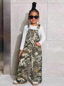 SHEIN Young Girl Sleeveless Loose Fit All-Over Print Denim Jumpsuit - Multicolor - View 5