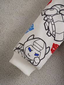 Transformers X SHEIN 2件套男婴卡通机器人印花连帽卫衣和运动裤针织休闲套装 - 藍白色 - 查看 6