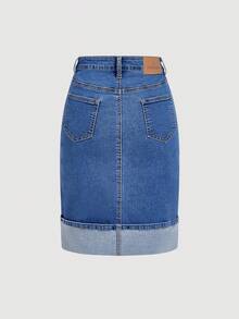 Selenza Chân váy denim ngắn ôm sát cài nút phía trước, thường ngày dành cho nữ - Màu xanh lam - Xem 9