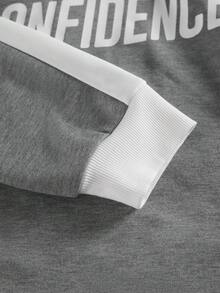 SLATEMANN Men's Casual Fashion Street Sporty Letter Print Contrast Color Half Zip Hooded Sweatshirt And Drawstring Waist Straight Leg Sweatpants Set, Spring/Autumn - Multicolor - View 3