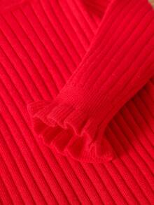 SHEIN Vintaside Kids 女婴针织长袖毛衣，荷叶边领，纯白色/米色，适合秋冬季节穿着，日常休闲及旅行皆宜。 - 紅色 - 查看 6