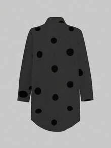 SHEIN Unity Women's Polka Dot Print Front Button Casual Long Sleeve Shirt - Grey - View 2