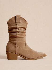 Rosivie Giày bốt cổ cao phong cách phương Tây cổ điển dành cho nữ - Màu Khaki - Xem 2