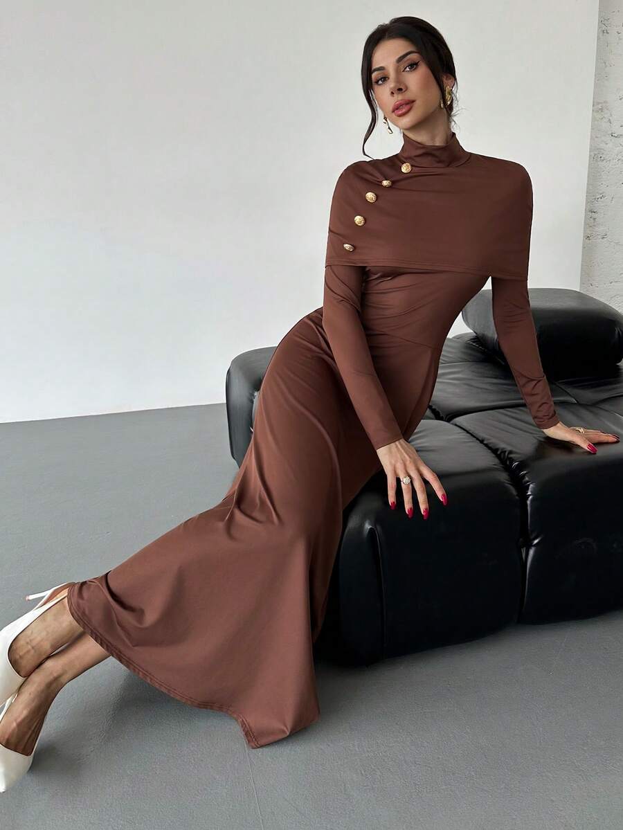 Firerie Váy trơn màu thanh lịch dành cho nữ có cổ đứng