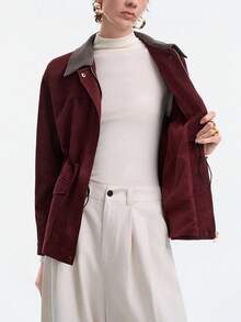 SHEIN LUNE Damen Lässig Minimalist Elastischer Bund A-Linie Taschen Langarm Regular Jacke, Herbst/Winter - Verschiedenfarbig - Übersicht 6