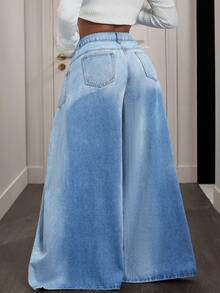 Slaydiva 女士街头时尚嘻哈阔腿牛仔裤 - 藍色 - 查看 2