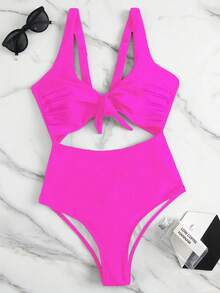 Swim Vcay Áo tắm liền thân không tay màu hồng fuchsia thanh lịch, cạp cao, dây đeo điều chỉnh được, màu trơn, dành cho nữ, mùa xuân/hè 2026. - Màu Hồng Tươi - Xem 2