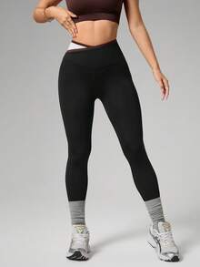 Gameset SHEIN Sport Leggings moldeadores de cintura alta con contraste de color para mujer - Multicolor - Ver 3
