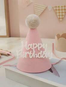 1件/1套蕾丝毛毡生日帽派对拍照道具装饰，带绒球