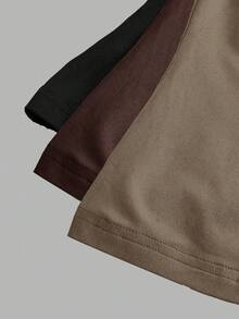 SHEIN EZwear 3件套女士圆领休闲修身长袖T恤套装，黑色和卡其棕色 - 彩色 - 查看 7