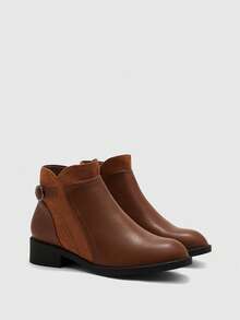 CUCCOO BIZCHIC Women's Fashion Versatile Chunky Heel Ankle Boots - Camel - View 7